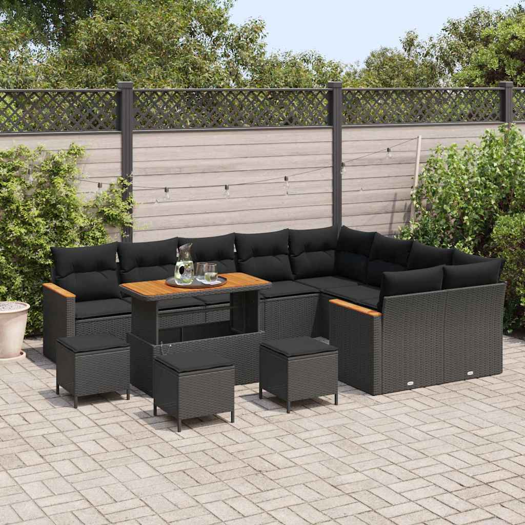 Conjunto de Sofá de Jardim com almofada Preto Rattan Sintético