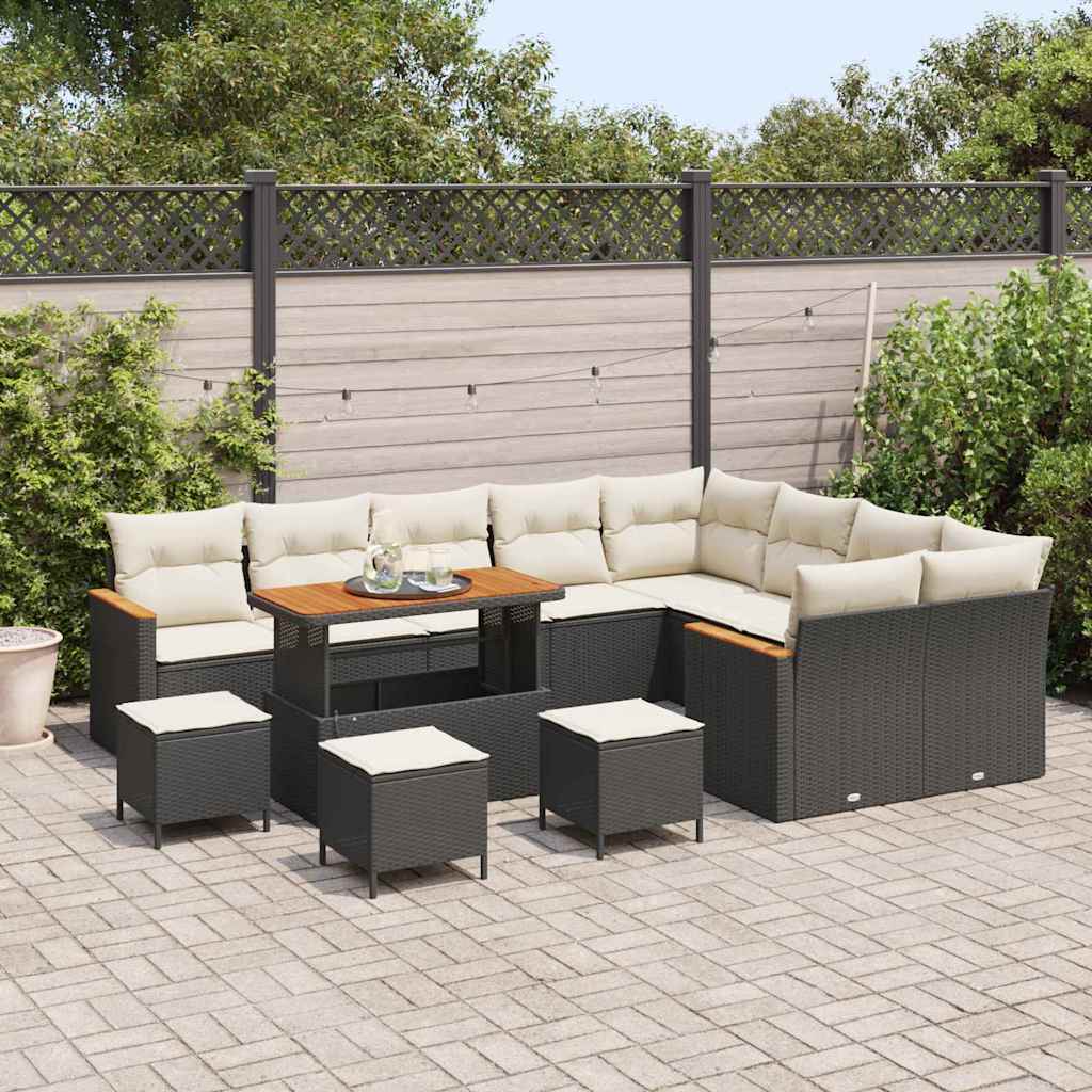 Conjunto de Sofá de Jardim com almofada Preto Rattan Sintético