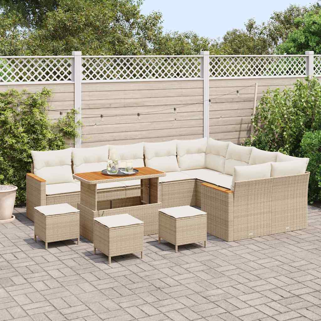 Conjunto de Sofá de Jardim com almofada Bege Rattan Sintético
