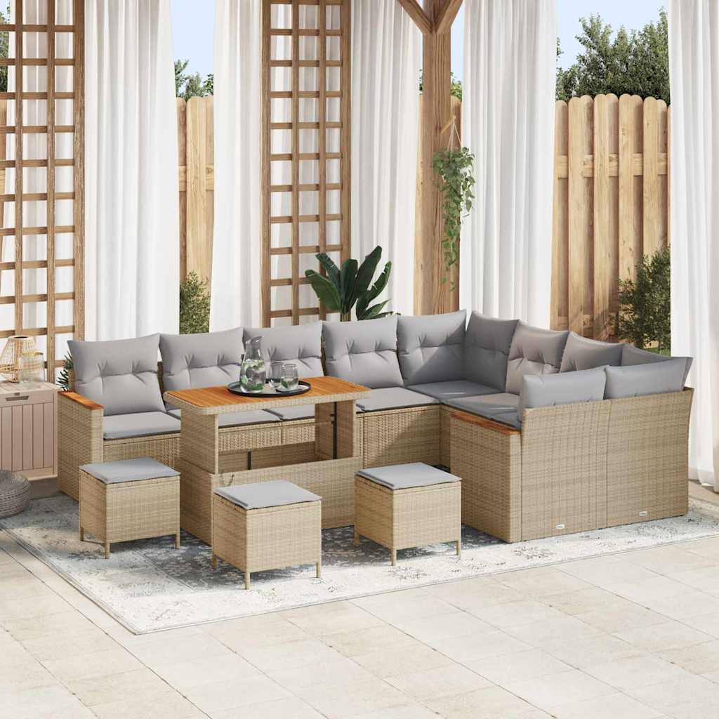 Conjunto de Sofá de Jardim com almofada Bege Rattan Sintético