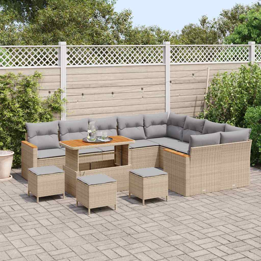 Conjunto de Sofá de Jardim com almofada Bege Rattan Sintético