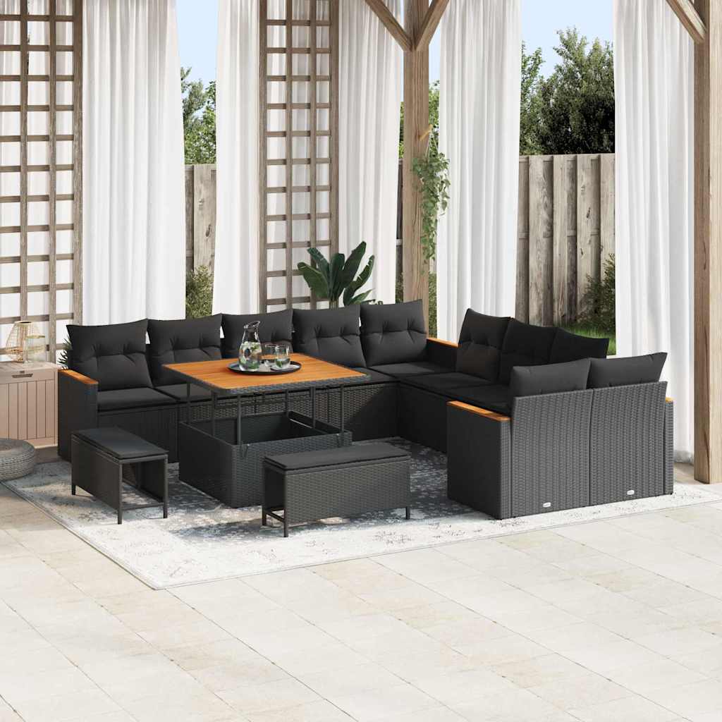 Conjunto de Sofá de Jardim com almofada Preto Rattan Sintético