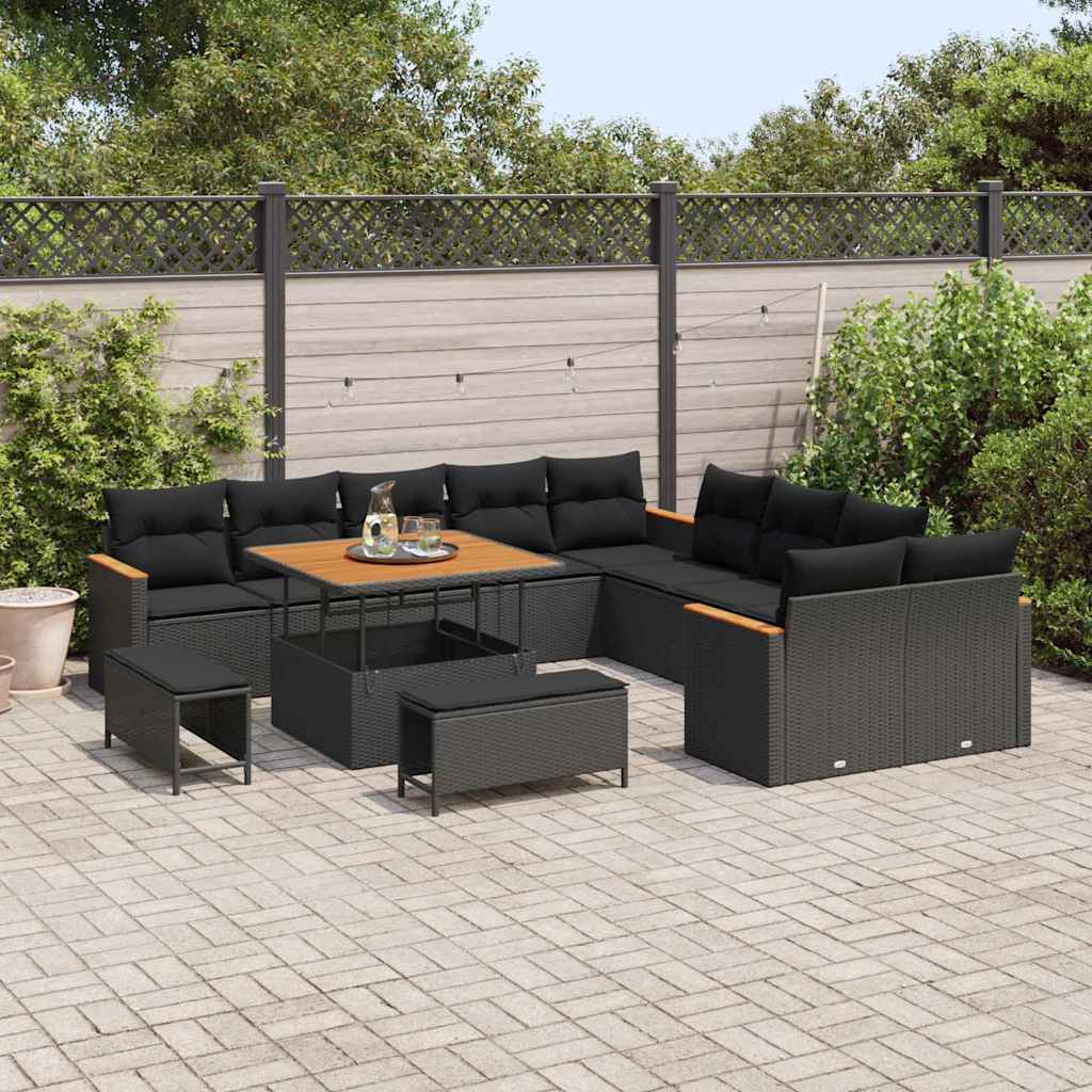 Conjunto de Sofá de Jardim com almofada Preto Rattan Sintético