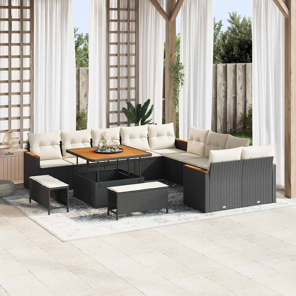 Conjunto de Sofá de Jardim com almofada Preto Rattan Sintético