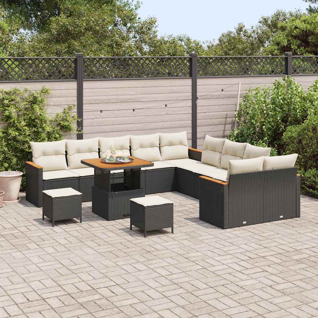 Conjunto de Sofá de Jardim com almofada Preto Rattan Sintético