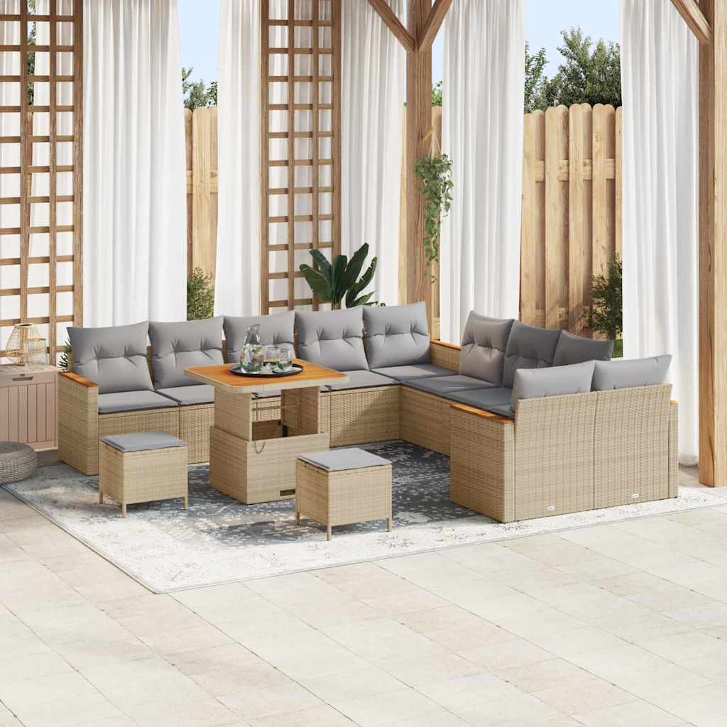 Conjunto de Sofá de Jardim com almofada Bege Rattan Sintético
