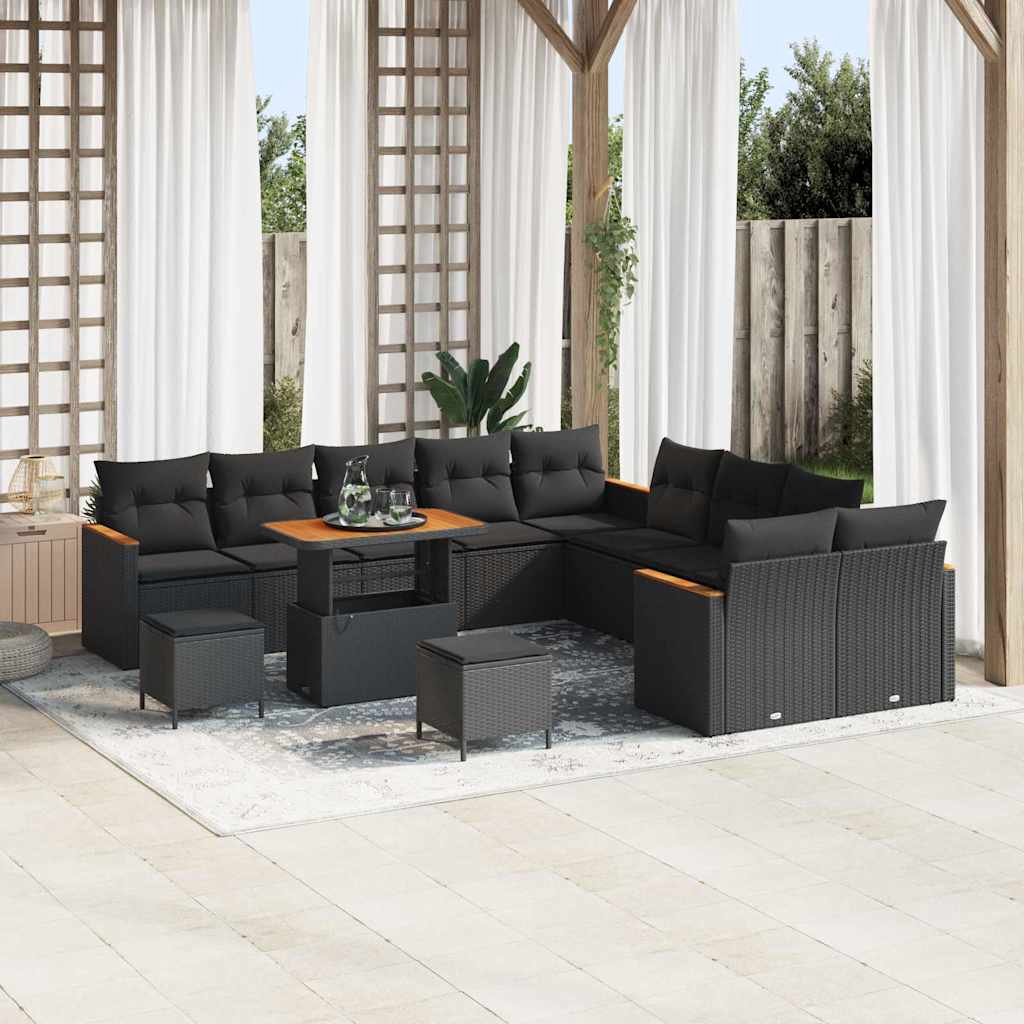Conjunto de Sofá de Jardim com almofada Preto Rattan Sintético