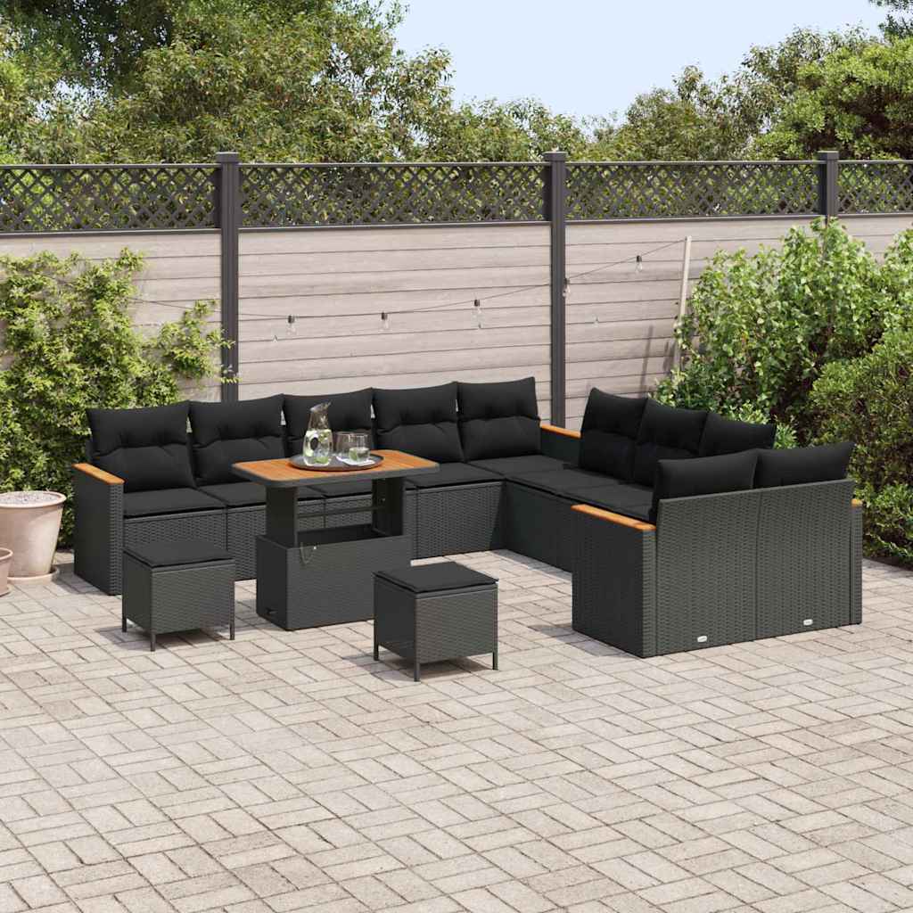 Conjunto de Sofá de Jardim com almofada Preto Rattan Sintético