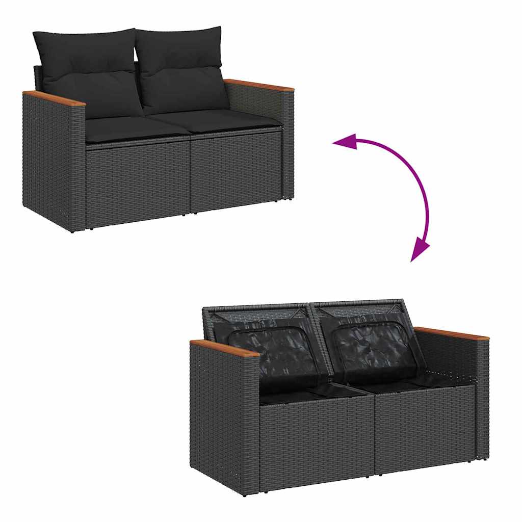 Conjunto de Sofá de Jardim com almofada Preto Rattan Sintético