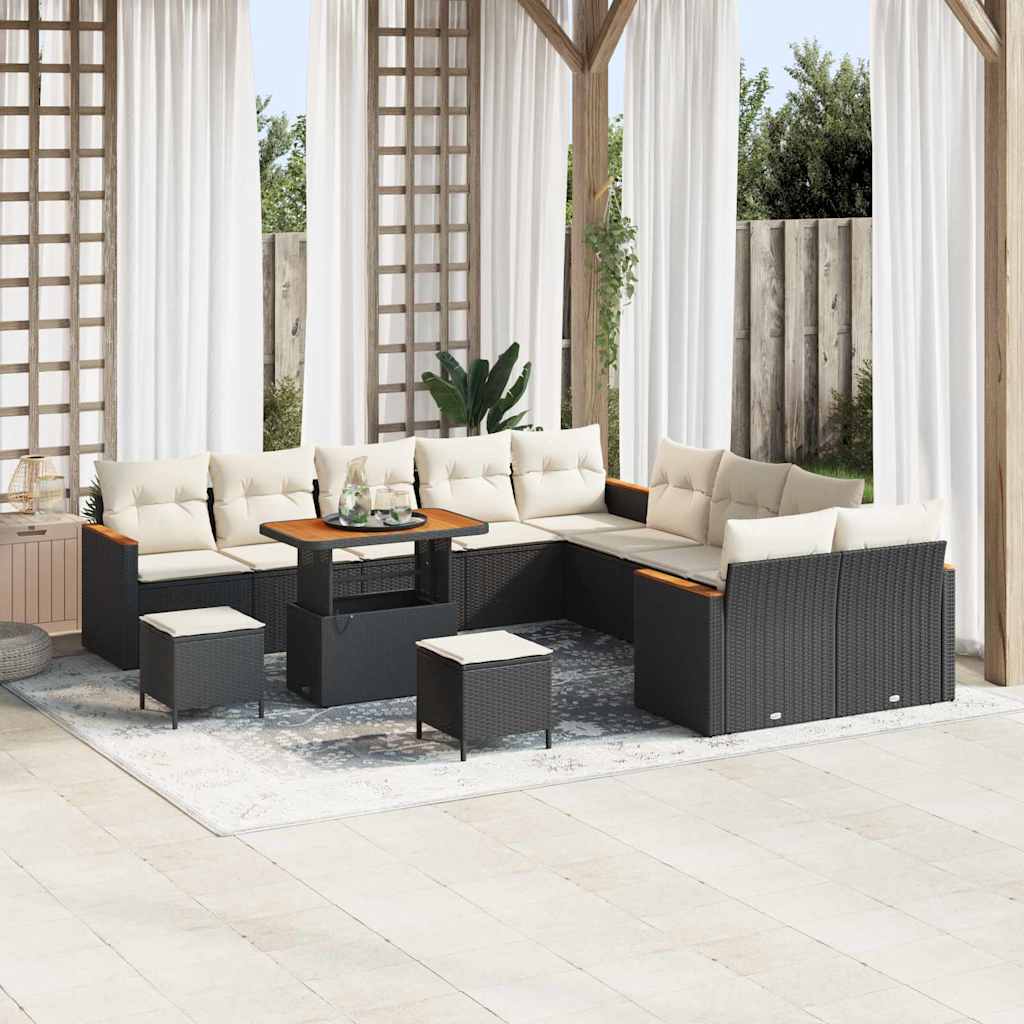 Conjunto de Sofá de Jardim com almofada Preto Rattan Sintético