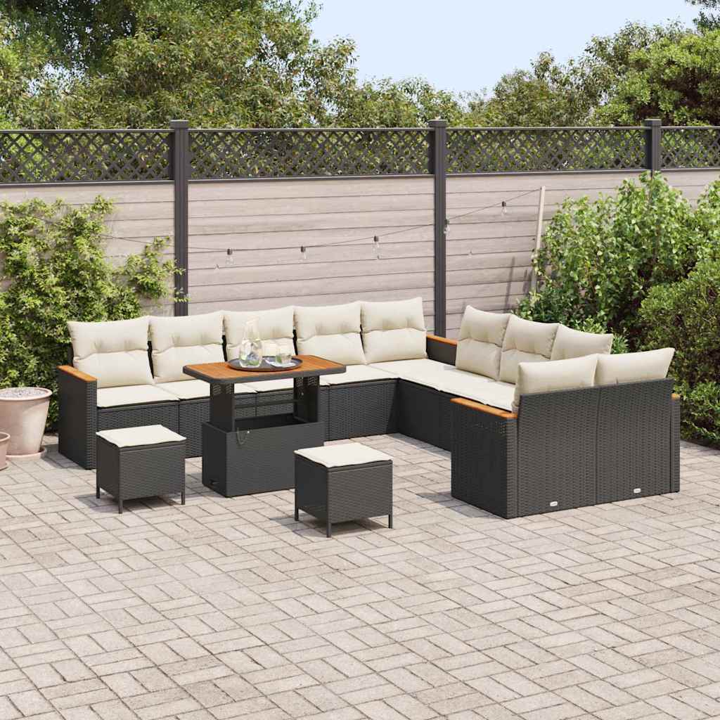 Conjunto de Sofá de Jardim com almofada Preto Rattan Sintético