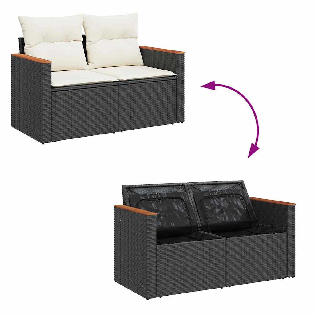 Conjunto de Sofá de Jardim com almofada Preto Rattan Sintético