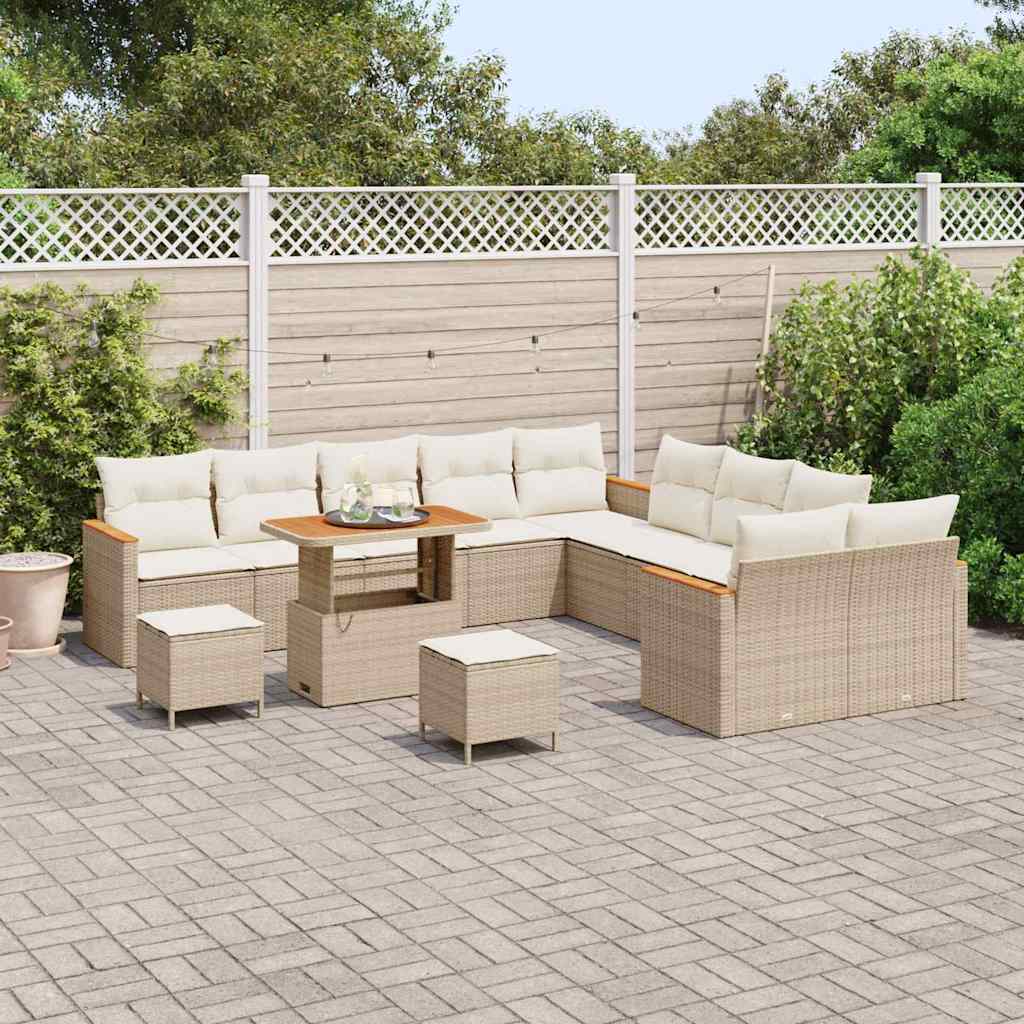 Conjunto de Sofá de Jardim com almofada Bege Rattan Sintético