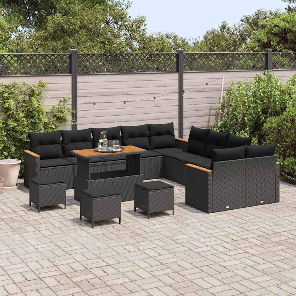 Conjunto de Sofá de Jardim com almofada Preto Rattan Sintético