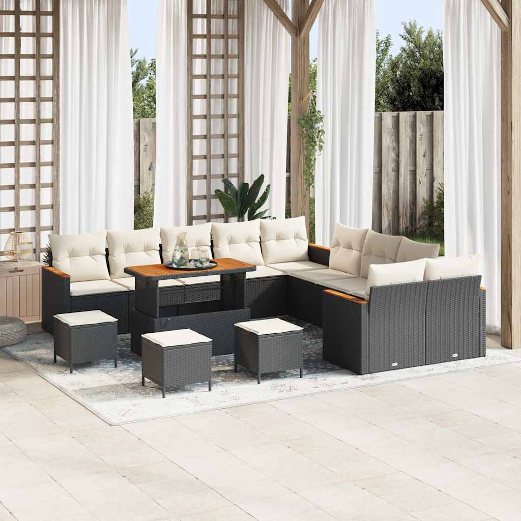 Conjunto de Sofá de Jardim com almofada Preto Rattan Sintético