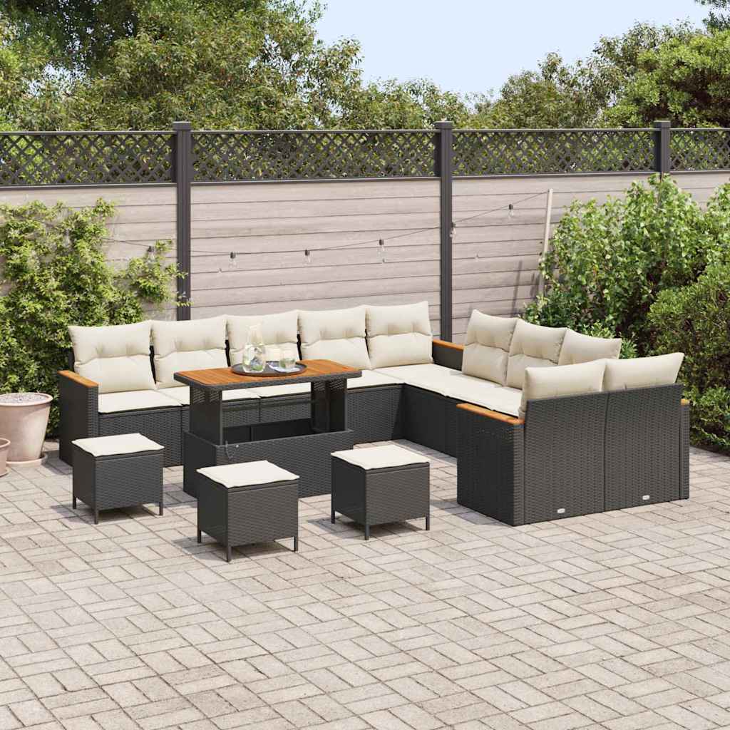 Conjunto de Sofá de Jardim com almofada Preto Rattan Sintético