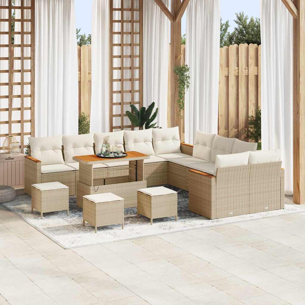 Conjunto de Sofá de Jardim 14 pcs Bege Rattan Sintético
