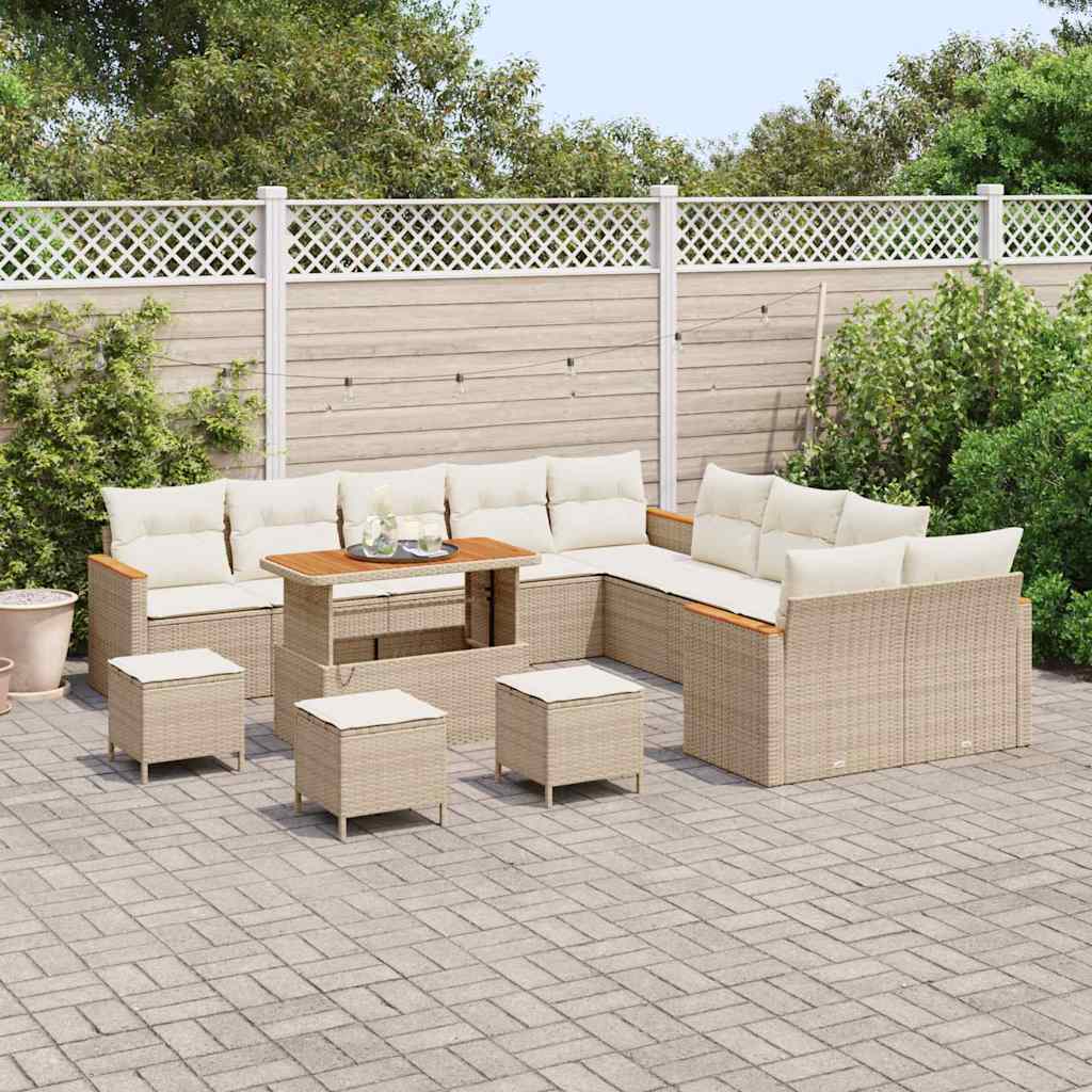 Conjunto de Sofá de Jardim 14 pcs Bege Rattan Sintético