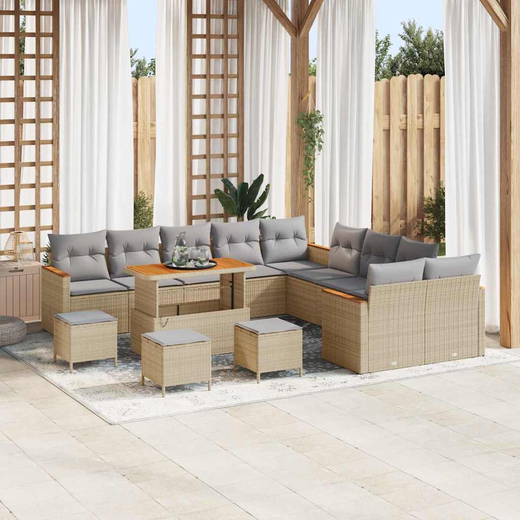 Conjunto de Sofá de Jardim com almofada Bege Rattan Sintético