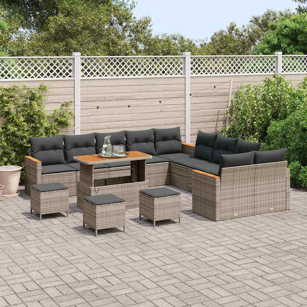 Conjunto de Sofá de Jardim 14 pcs Cinzeto Rattan Sintético