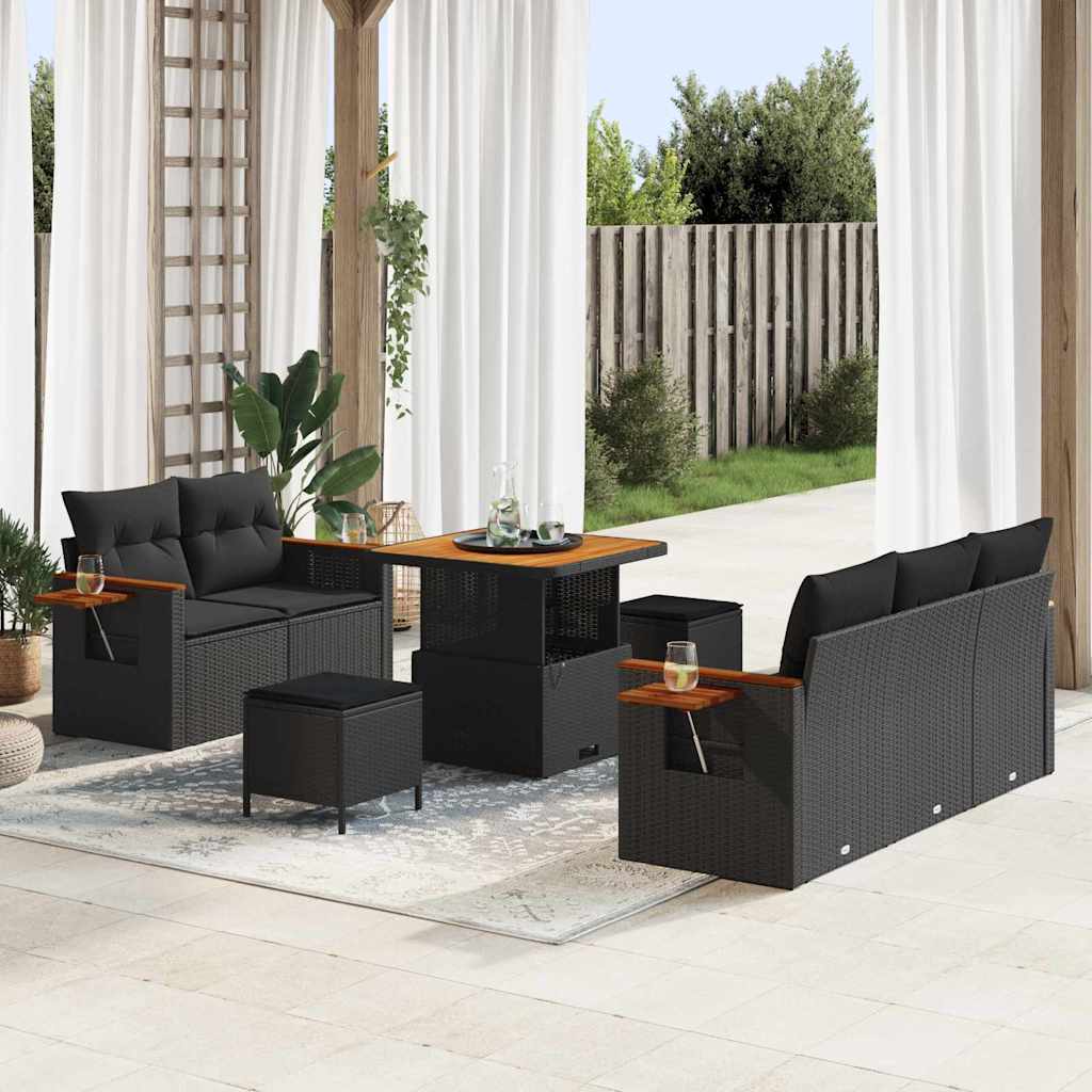 Conjunto de Sofá de Jardim 8 pcs Preto Rattan Sintético