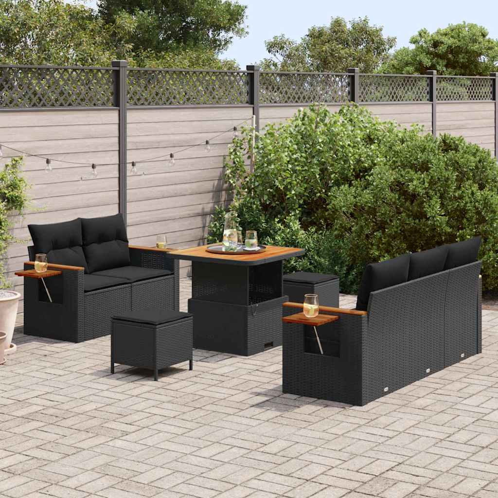 Conjunto de Sofá de Jardim 8 pcs Preto Rattan Sintético