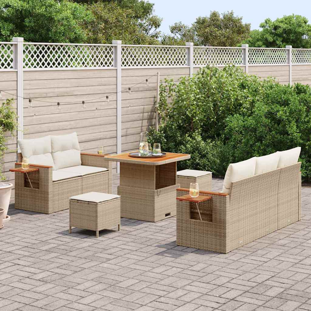 Conjunto de Sofá de Jardim 8 pcs Bege Rattan Sintético