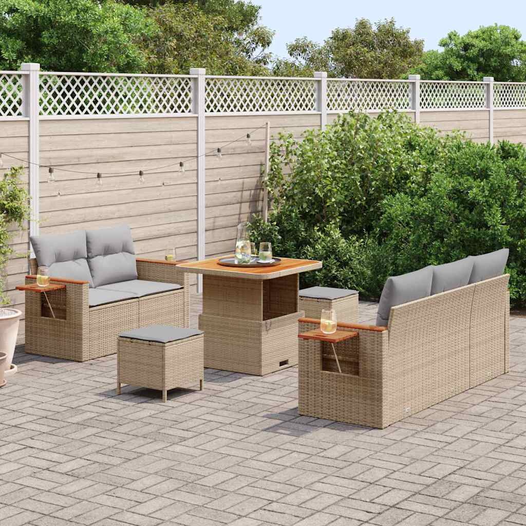 Conjunto de Sofá de Jardim 8 pcs Bege Rattan Sintético