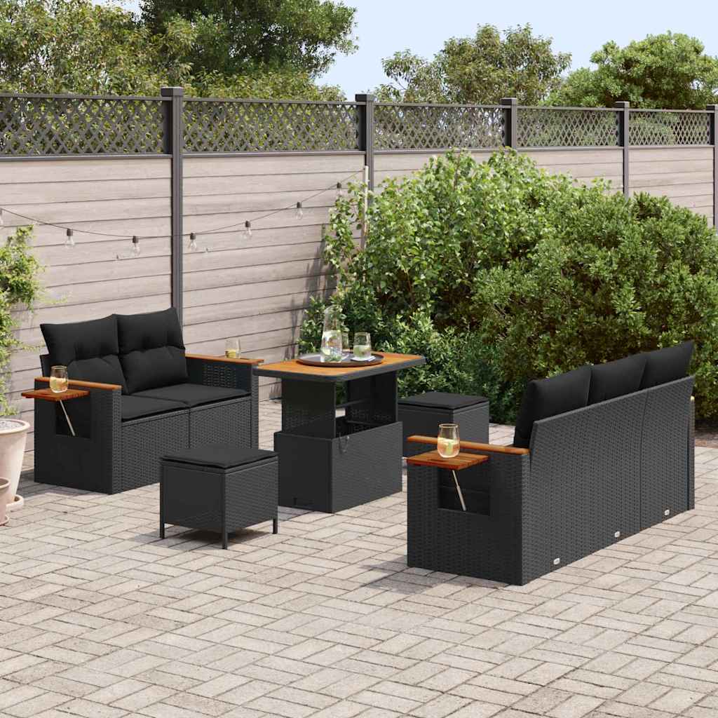 Conjunto de Sofá de Jardim 8 pcs Preto Rattan Sintético