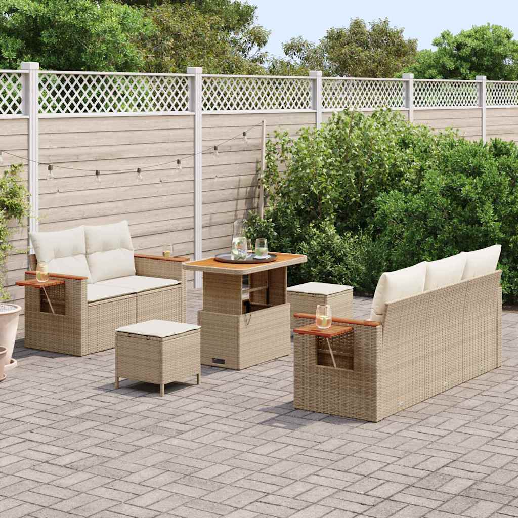 Conjunto de Sofá de Jardim 8 pcs Bege Rattan Sintético