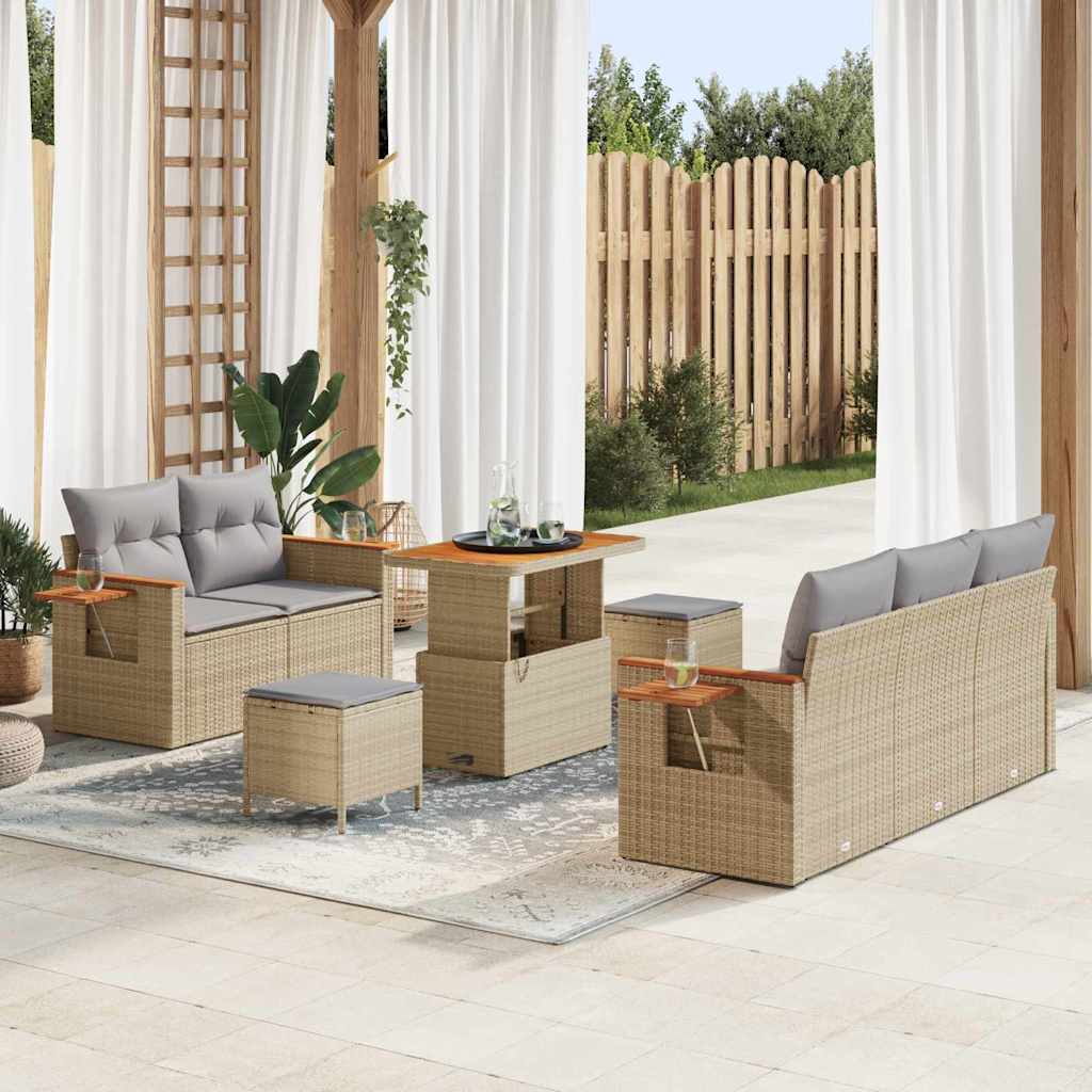 Conjunto de Sofá de Jardim Manual 8 pcs Bege Rattan Sintético