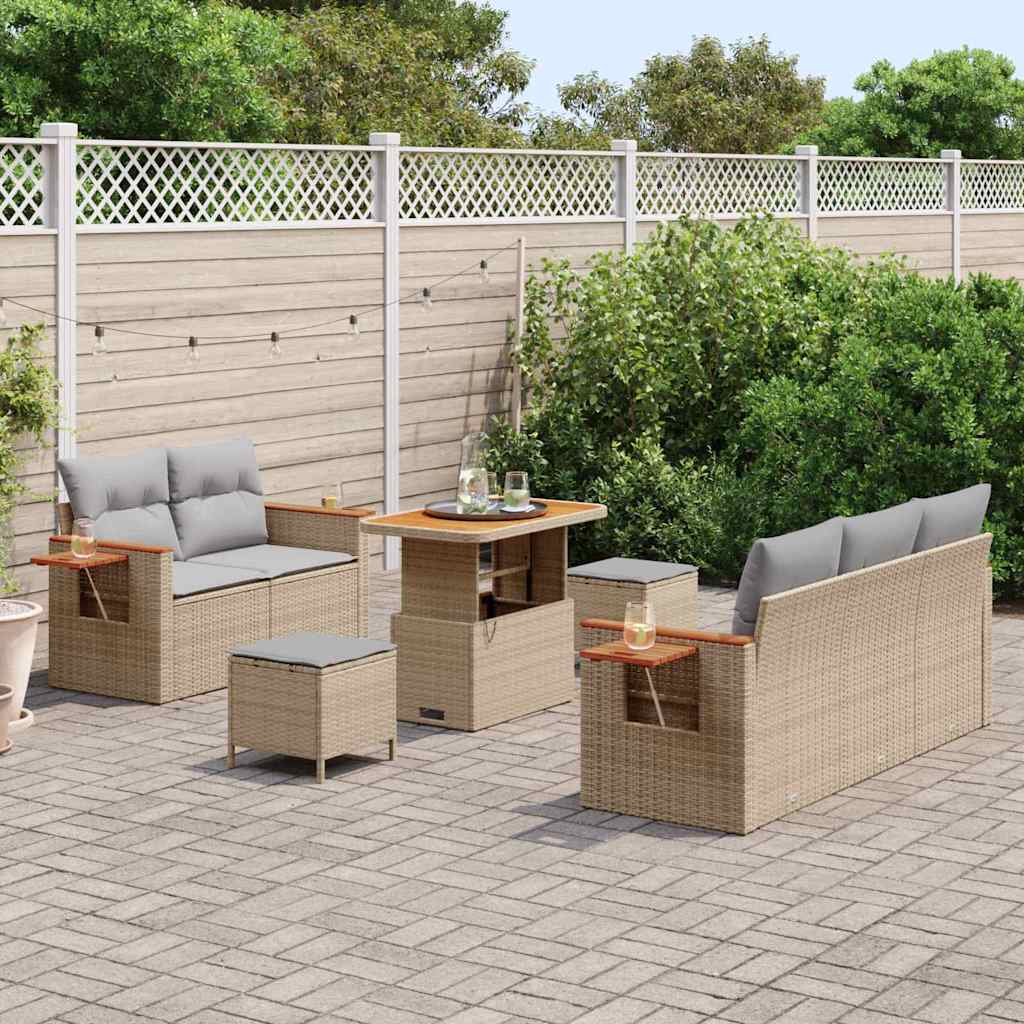 Conjunto de Sofá de Jardim Manual 8 pcs Bege Rattan Sintético