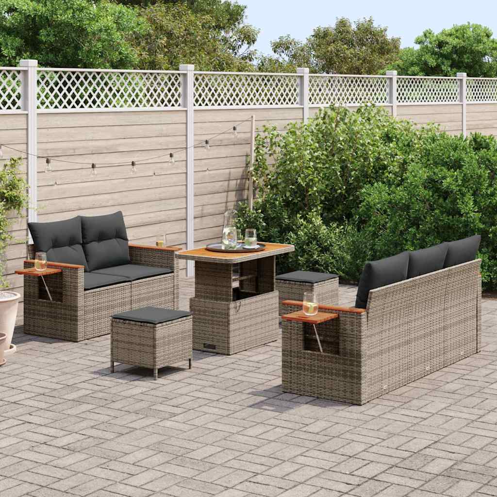 Conjunto de Sofá de Jardim 8 pcs Cinzeto Rattan Sintético