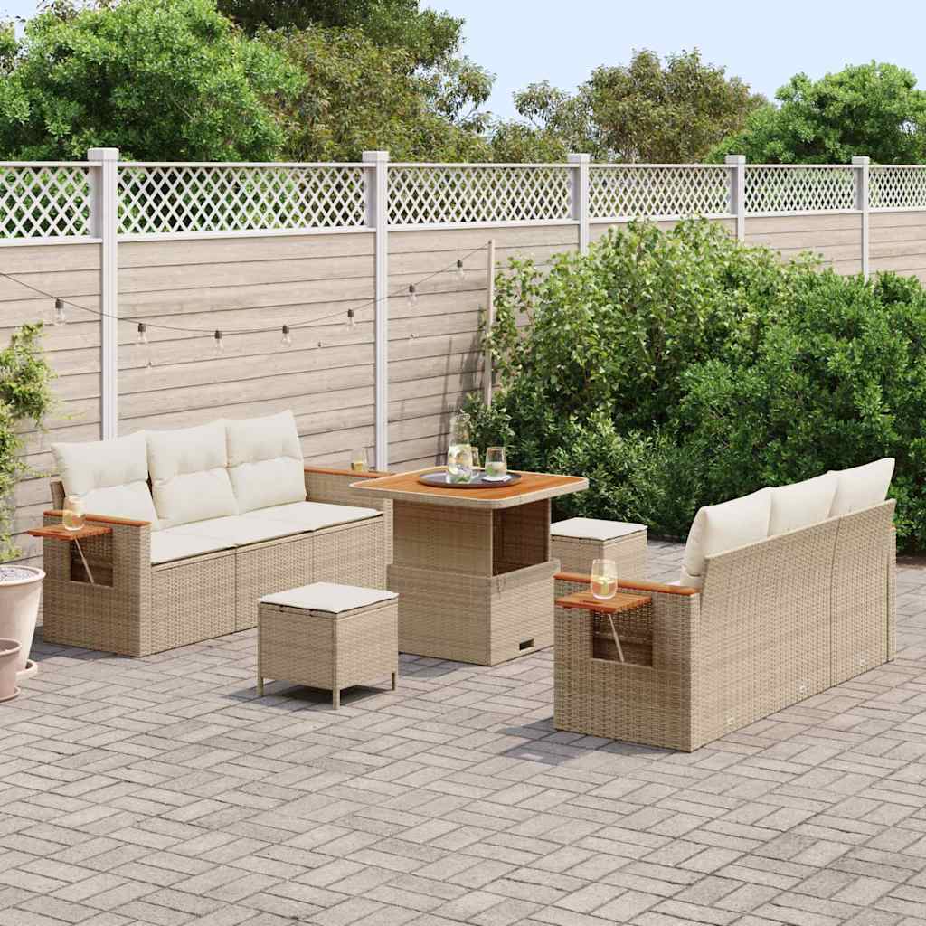 Conjunto de Sofá de Jardim 9 pcs Bege Rattan Sintético