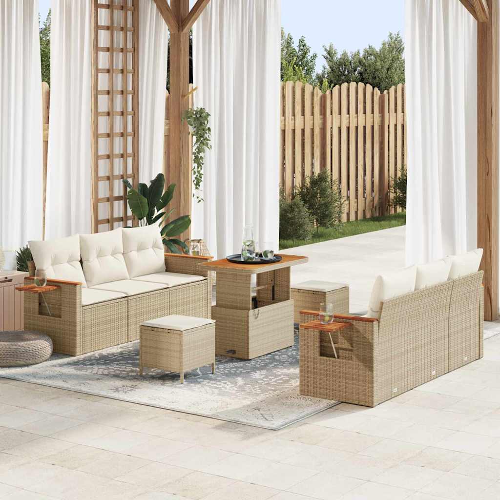 Conjunto de Sofá de Jardim 9 pcs Bege Rattan Sintético