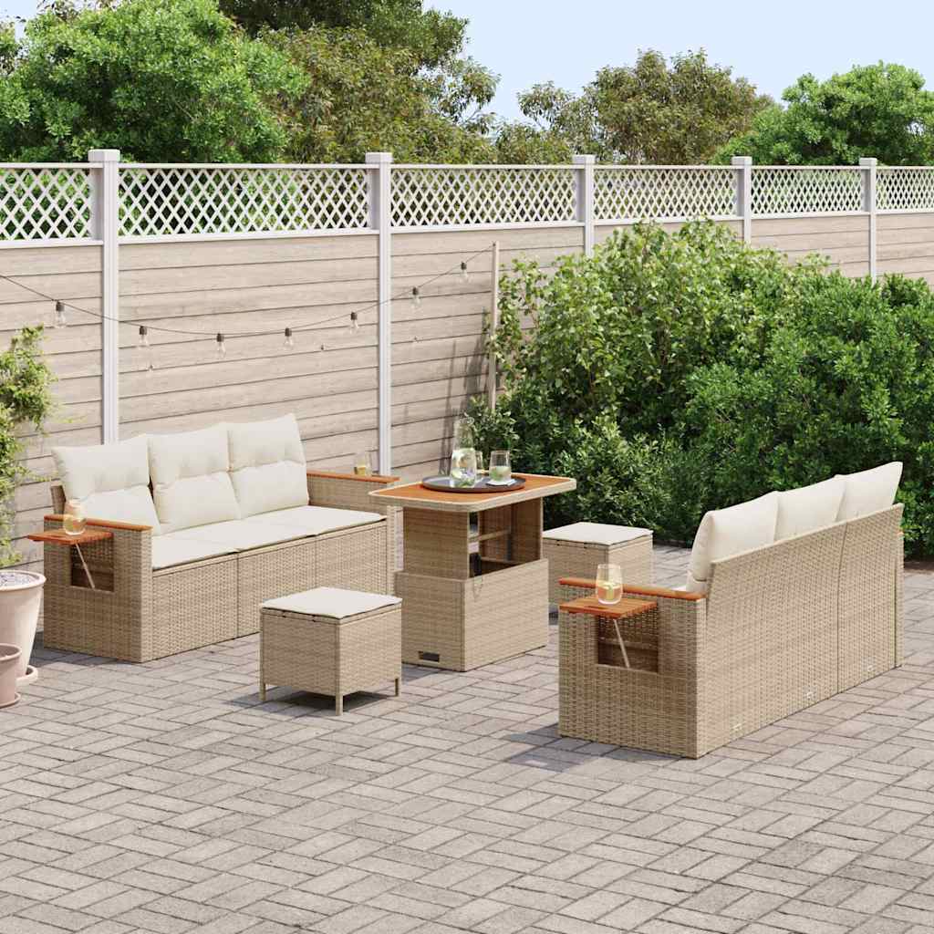 Conjunto de Sofá de Jardim 9 pcs Bege Rattan Sintético