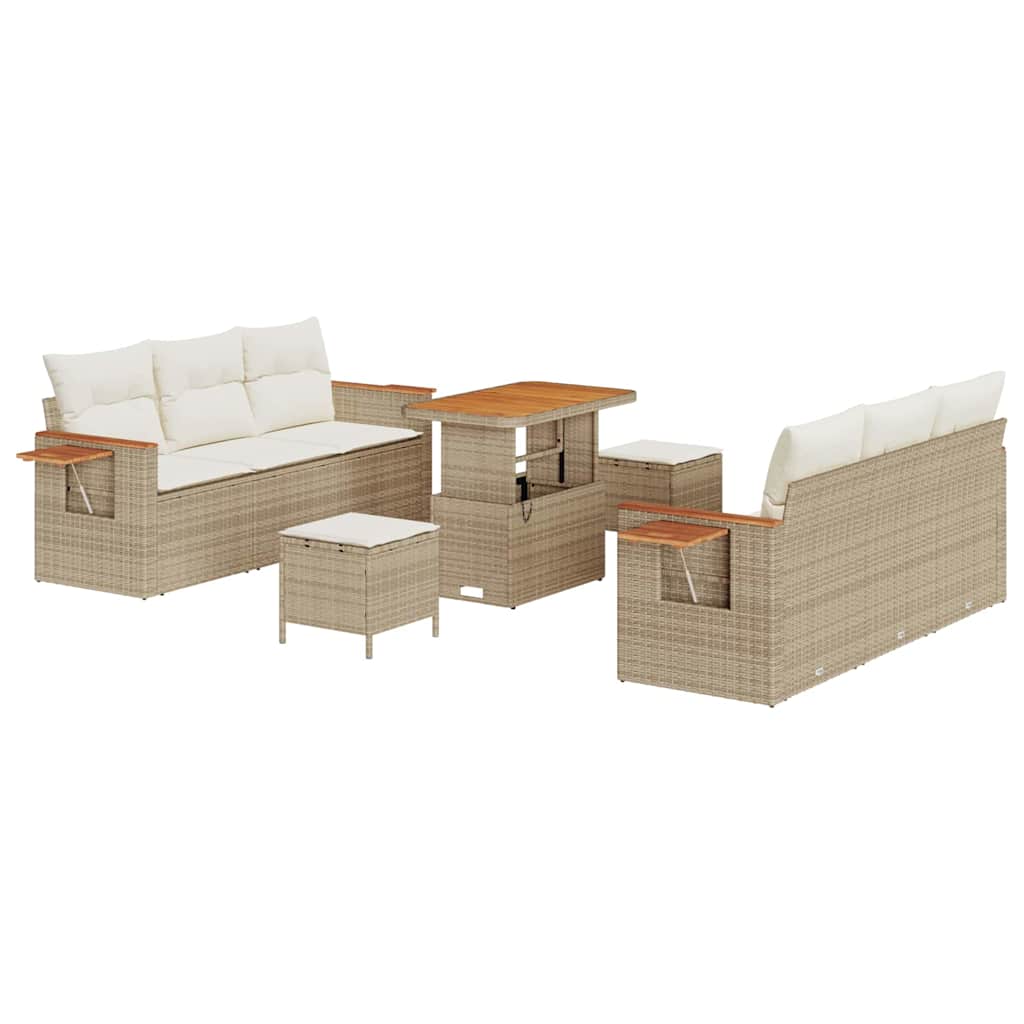 Conjunto de Sofá de Jardim 9 pcs Bege Rattan Sintético