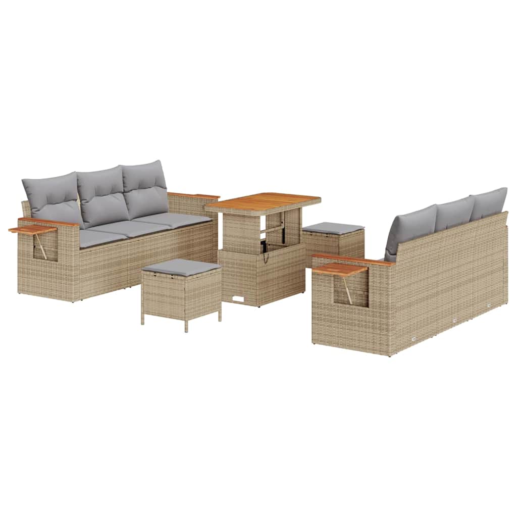 Conjunto de Sofá de Jardim Manual 9 pcs Bege Rattan Sintético