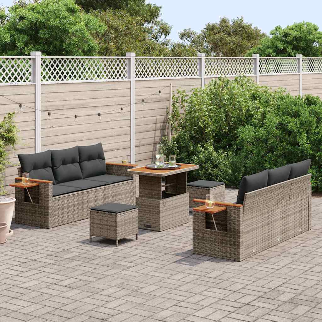 Conjunto de Sofá de Jardim 9 pcs Cinzeto Rattan Sintético