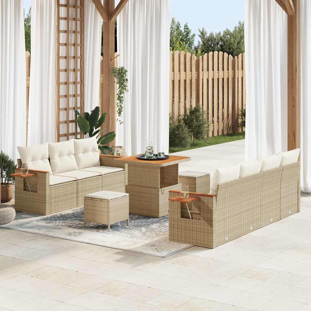 Conjunto de Sofá de Jardim 10 pcs Bege Rattan Sintético