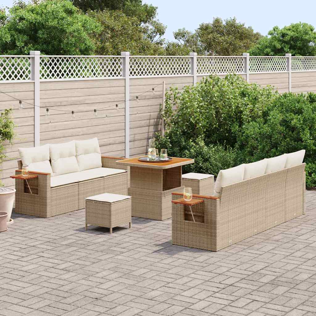 Conjunto de Sofá de Jardim 10 pcs Bege Rattan Sintético