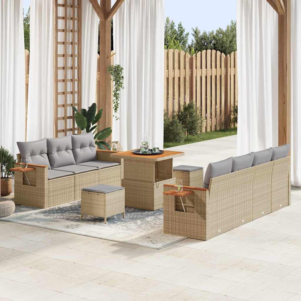 Conjunto de Sofá de Jardim 10 pcs Bege Rattan Sintético