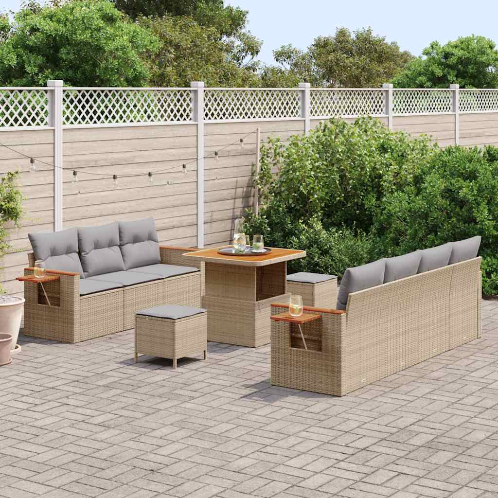 Conjunto de Sofá de Jardim 10 pcs Bege Rattan Sintético