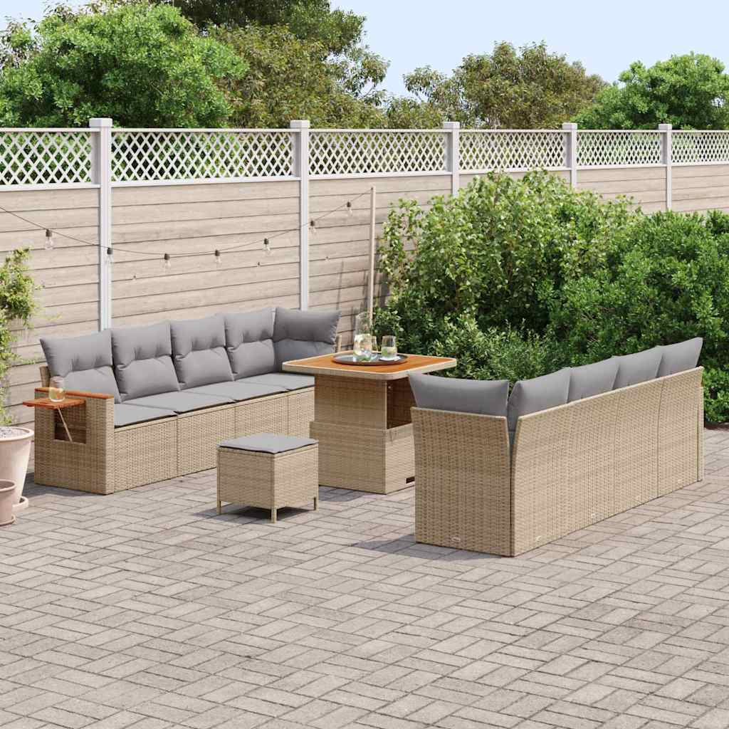 Conjunto de Sofá de Jardim 11 pcs Bege Rattan Sintético
