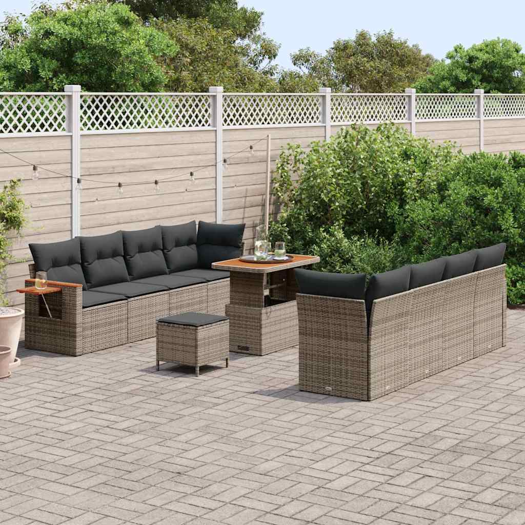Conjunto de Sofá de Jardim 11 pcs Cinzeto Rattan Sintético