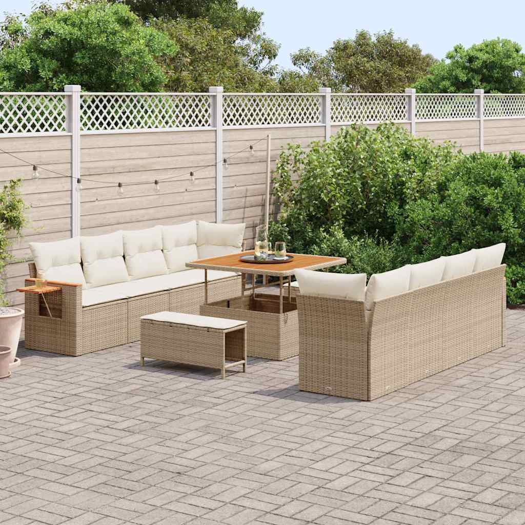 Conjunto de Sofá de Jardim 11 pcs Bege Rattan Sintético