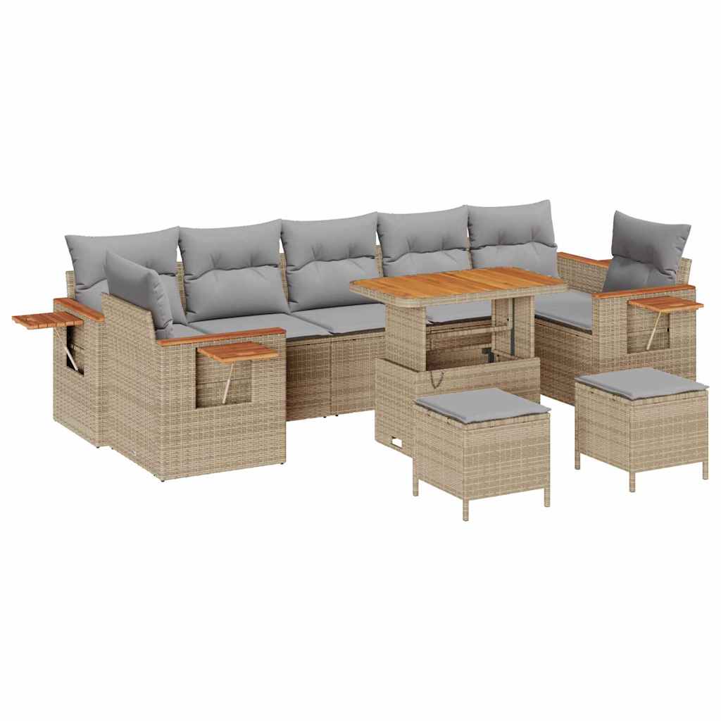 Conjunto de Sofá de Jardim 10 pcs Bege Rattan Sintético