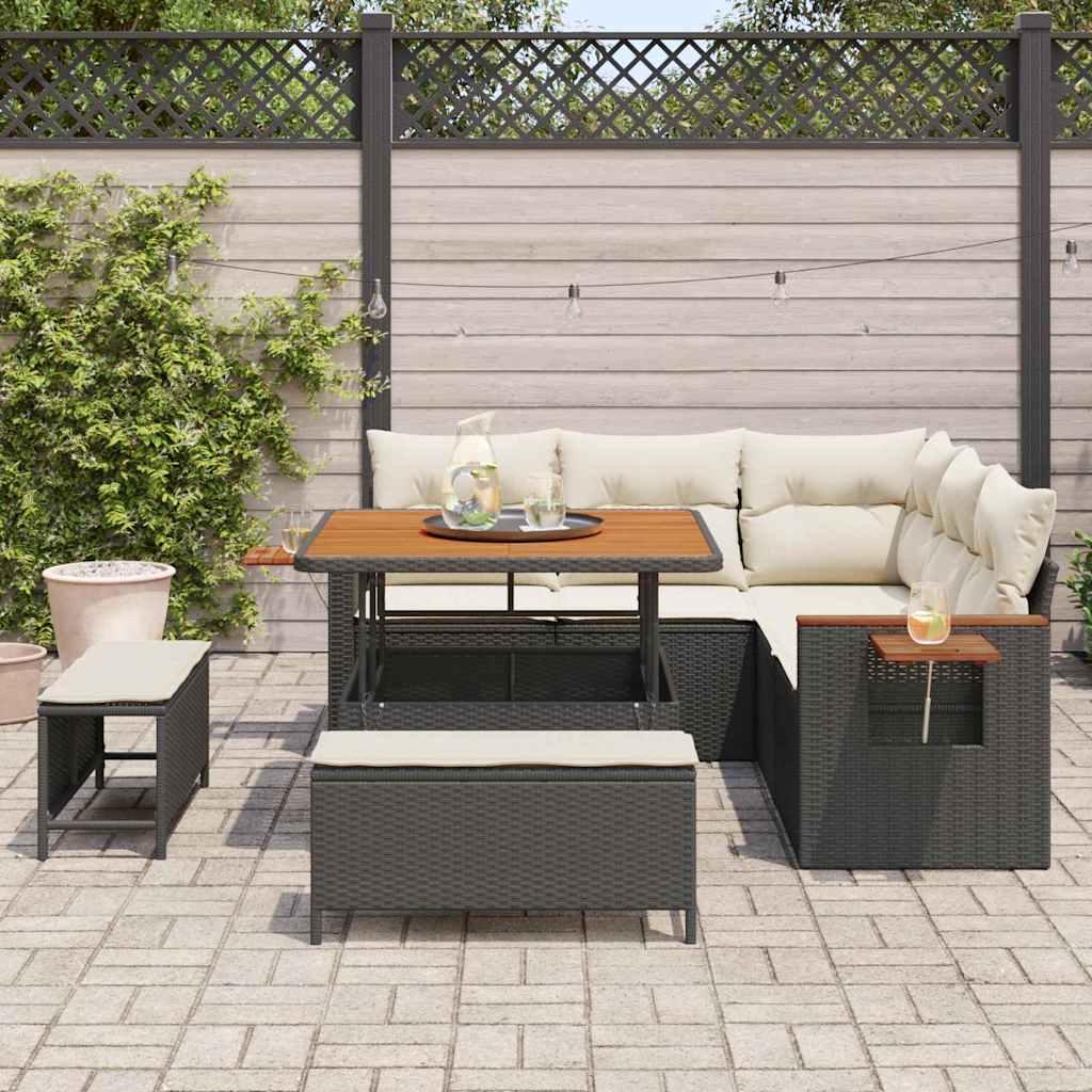 Conjunto de Sofá de Jardim 8 pcs Preto Rattan Sintético