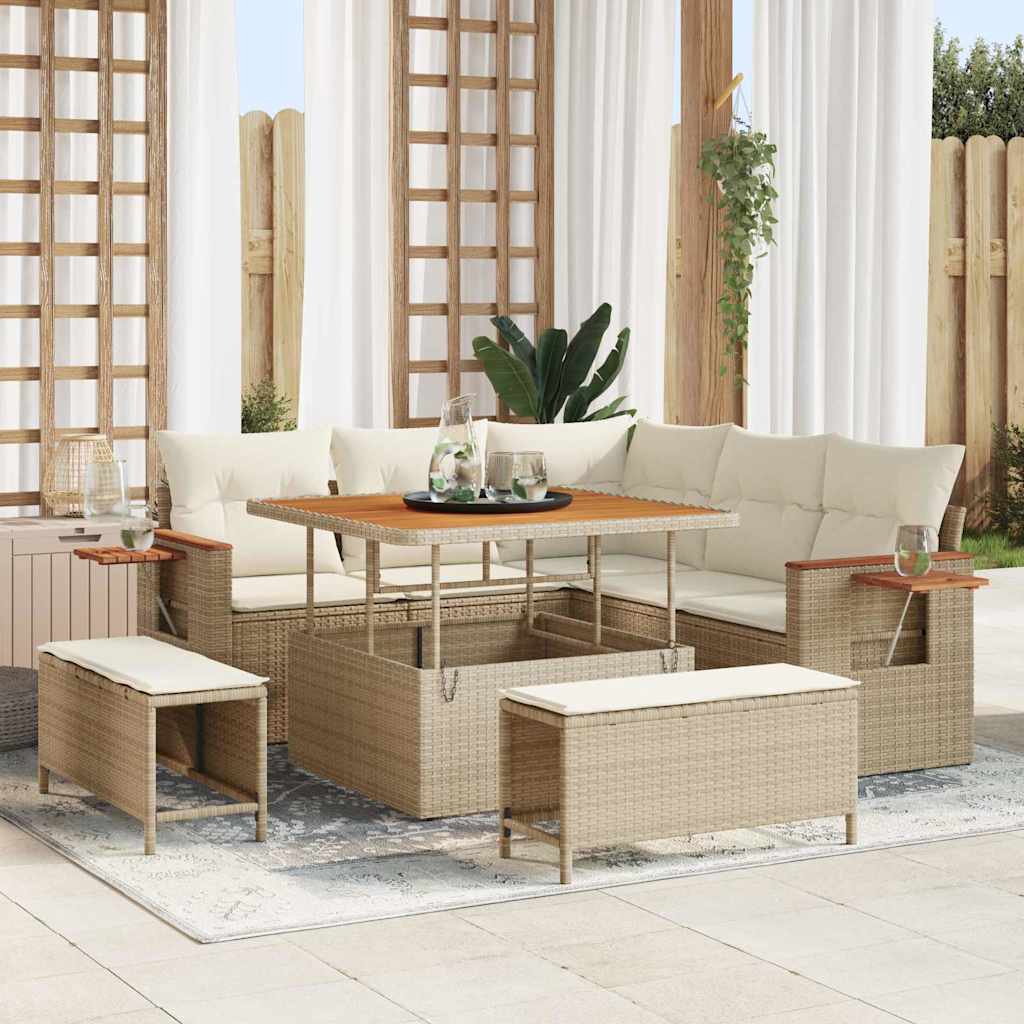 Conjunto de Sofá de Jardim 8 pcs Bege Rattan Sintético