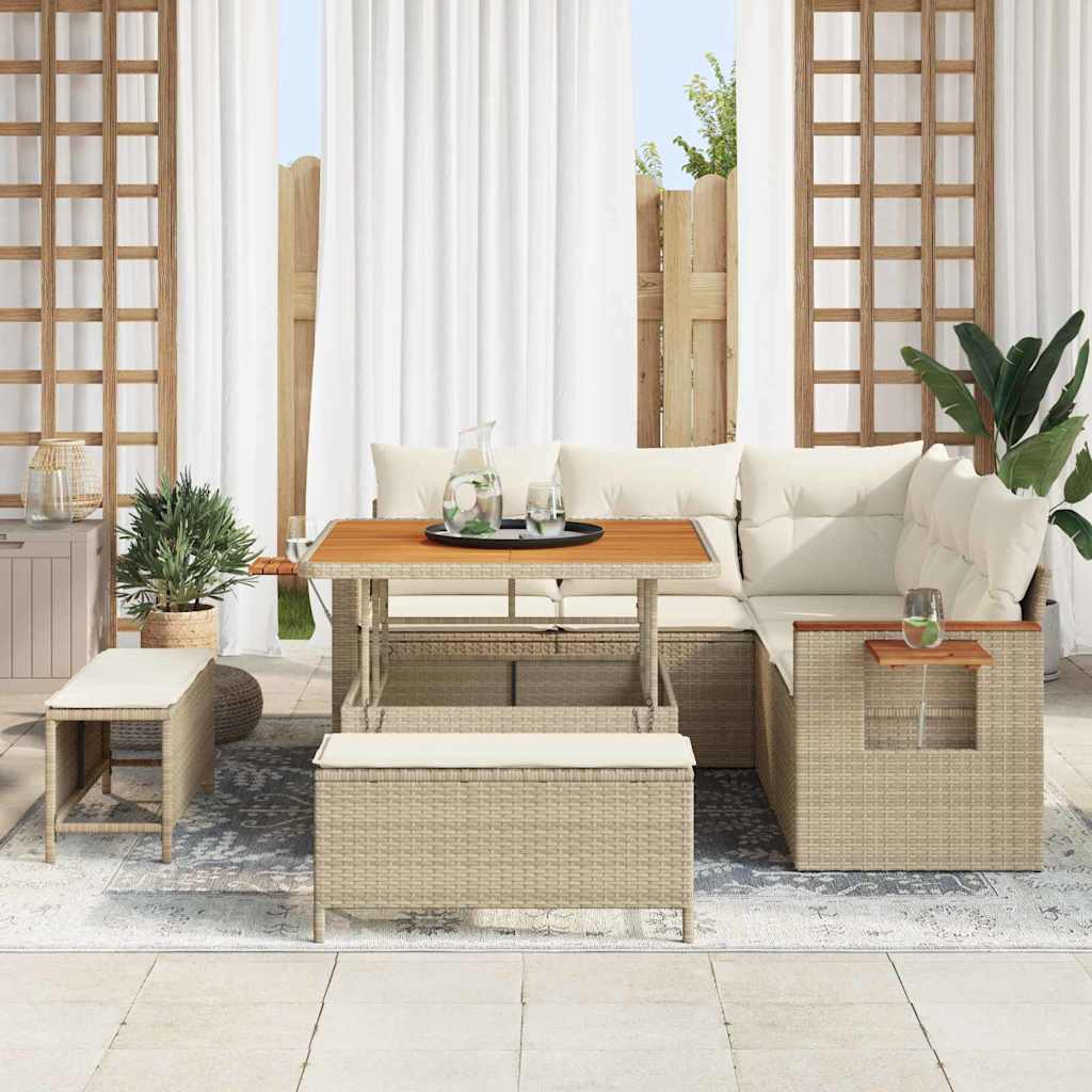 Conjunto de Sofá de Jardim 8 pcs Bege Rattan Sintético